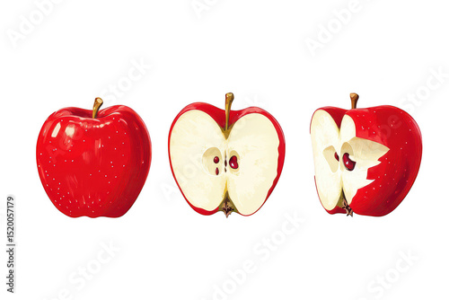 Three red apples stages illustration isolated on transparent background