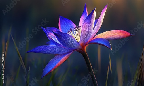 Vibrant blue water lily sunset meadow serenity nature