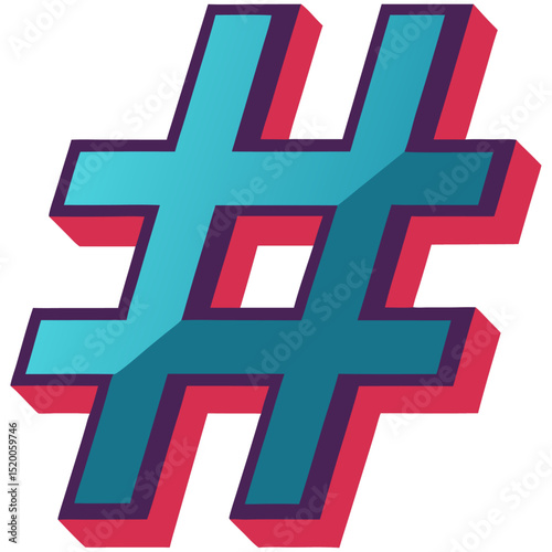 3D hashtag symbol for social media posts
