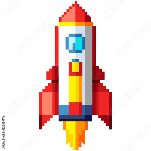 Retro pixel rocket launch spaceship vector
