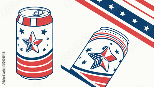 Illustration of two patriotic cans with stars and stripes on a white background design pattern