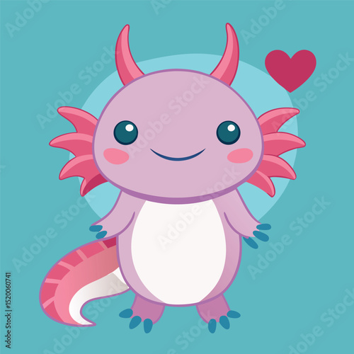 Cute Axolotl – Flat Cartoon Vector Illustration of Animal and Love Concept

