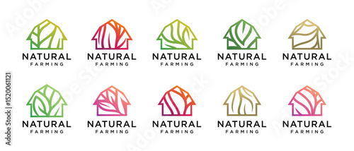 Nature tree farm house logo design collection. Nature leaf farm logo template. Farm and ranch logo symbol icon