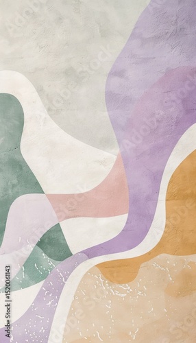 Wallpaper Mural Serene Abstract Design with Wavy Shapes in Pastel Lavender, Mint, and Peach Torontodigital.ca