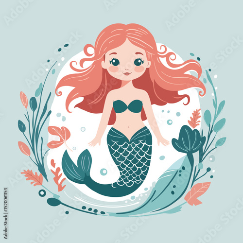 Mermaid, Siren Flat Vector Image