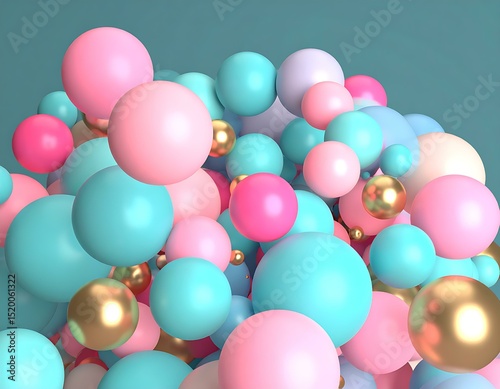 Pastel Pink, Teal, and Gold Sphere Abstract Background