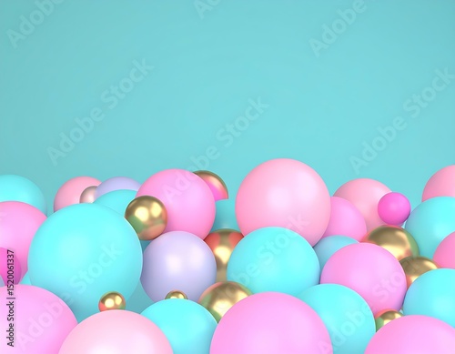 Pastel Pink, Blue, and Gold Sphere Abstract Background