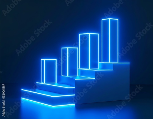 Neon Blue Ascending Steps Illuminated Growth Chart Display