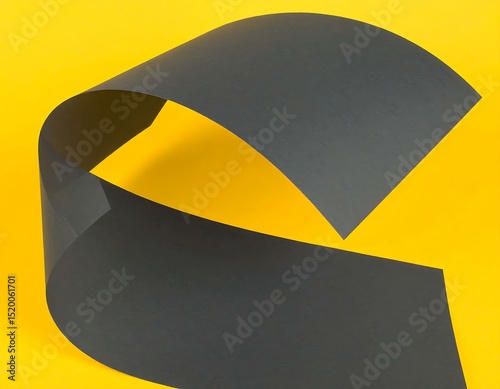 Abstract Dark Grey Paper Curves on Yellow Background Design