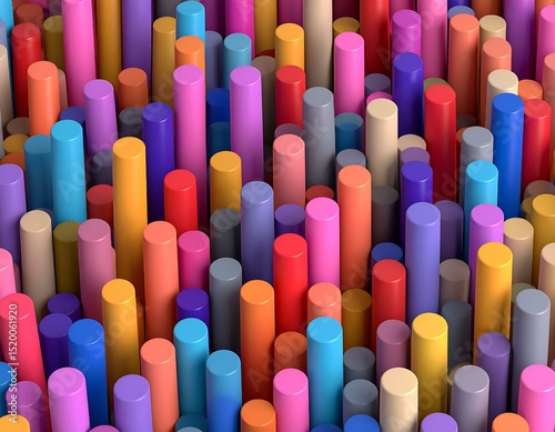 Colorful Cylinder Abstract Background 3D Rendered Geometric Shapes