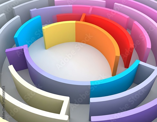 Abstract Colorful Maze Pathways Circular, 3D, Geometric Design