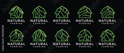 Nature tree farm house logo design collection. Nature leaf farm logo template. Farm and ranch logo symbol icon