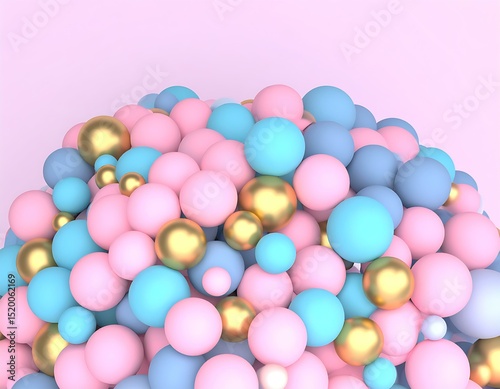 Pastel Pink, Blue, and Gold Sphere Abstract Background