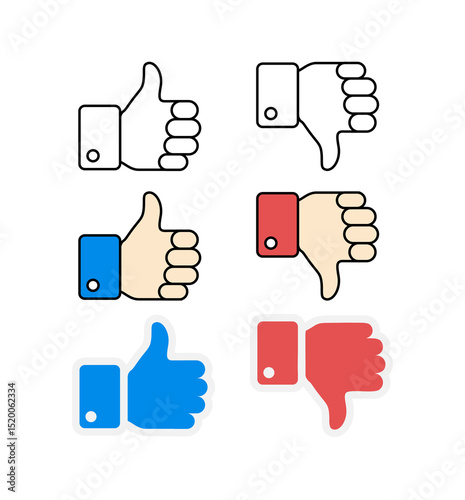thumbs_upThumbs up and thumbs down emblems. Like and dislike icons set. Vector illustration.