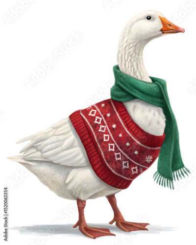 Christmas Goose with Sweater and Scarf – Realistic PNG