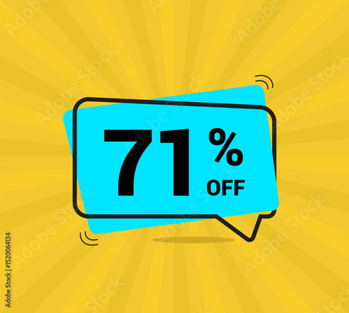 71% OFF sale, seventy one percent. Coupon of Discount Price. Discount promotion. Banner for One percent off offers. Yellow and blue Design. Vector illustration.
