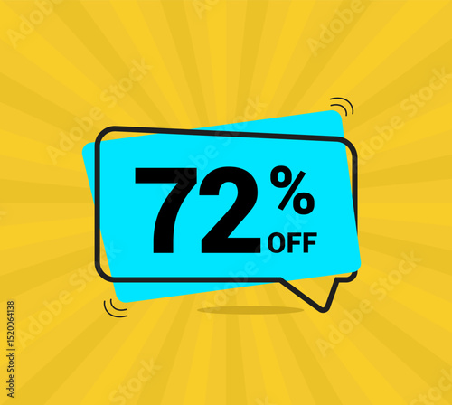 72% OFF sale, seventy two percent. Coupon of Discount Price. Discount promotion. Banner for One percent off offers. Yellow and blue Design. Vector illustration.