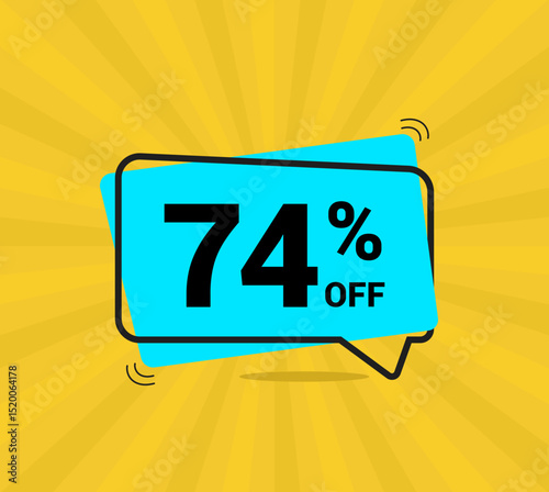 74% OFF sale, seventy four percent. Coupon of Discount Price. Discount promotion. Banner for One percent off offers. Yellow and blue Design. Vector illustration.