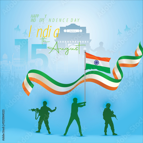 15th August Happy Independence Day of India social media post with Famous monuments, background