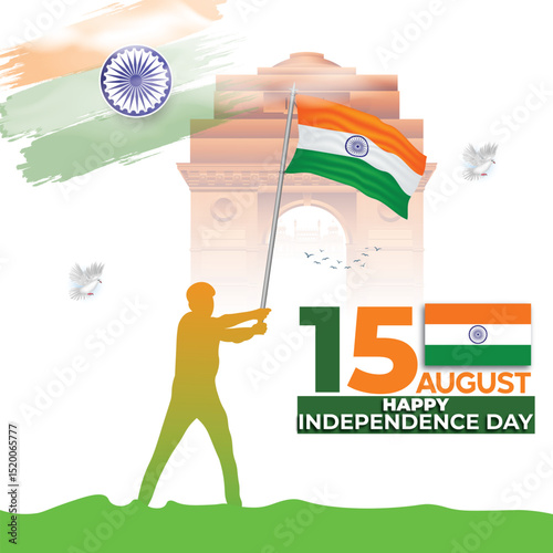 15th August Happy Independence Day of India social media post with Famous monuments, background