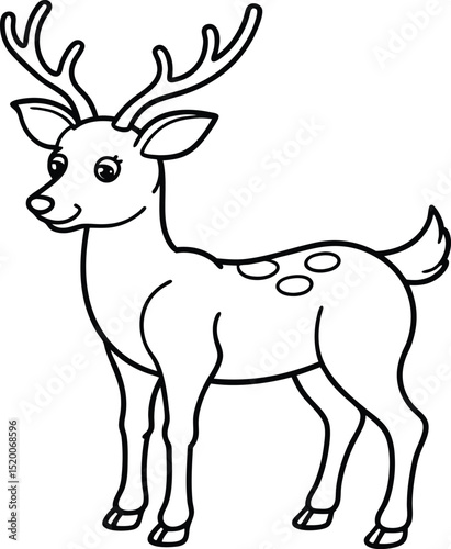 Cute Cartoon Deer Outline Illustration for Coloring Book or Design