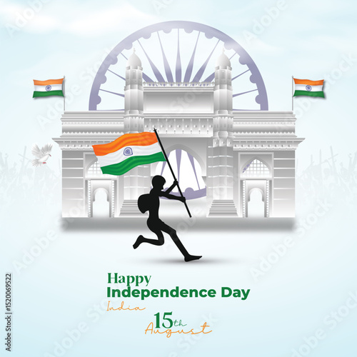 15th August Happy Independence Day of India social media post with Famous monuments, background