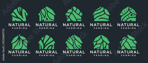 Nature tree farm house logo design collection. Nature leaf farm logo template. Farm and ranch logo symbol icon