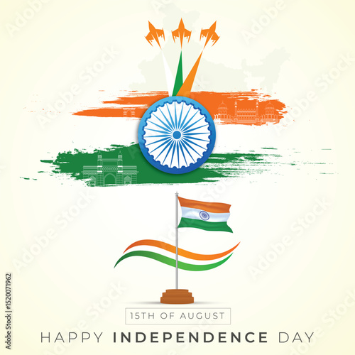 15th August Happy Independence Day of India social media post with Famous monuments, background