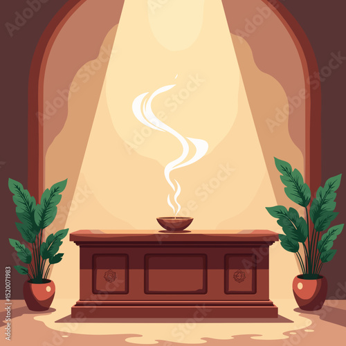 Funeral altar with incense smoke