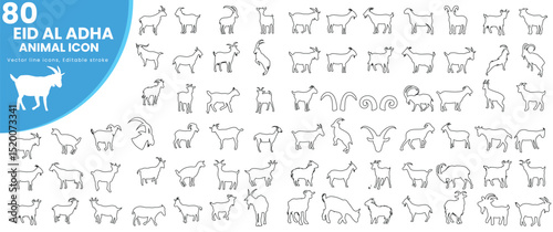 set of 80 icon Goat Vector Illustration Collection - A stunning black and white collection of various goat silhouettes. Perfect for farm, nature