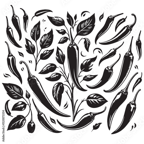 Black Chili Silhouette Vector, High Quality Illustration on White Background