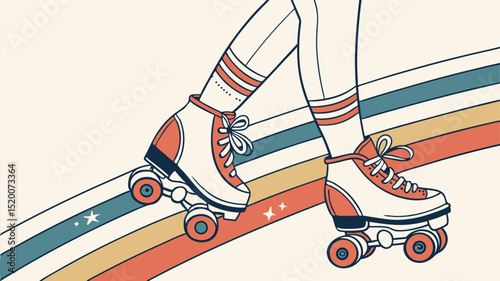 Retro roller skating illustration with rainbow background vintage roller skates vector graphic design art