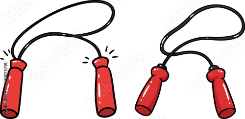 Back to School Jump Rope Clipart – Red Handles, Black Rope, Vector Illustration