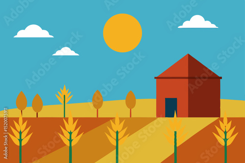 autumn landscape with houses and trees