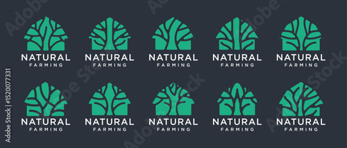 Nature tree farm house logo design collection. Nature leaf farm logo template. Farm and ranch logo symbol icon