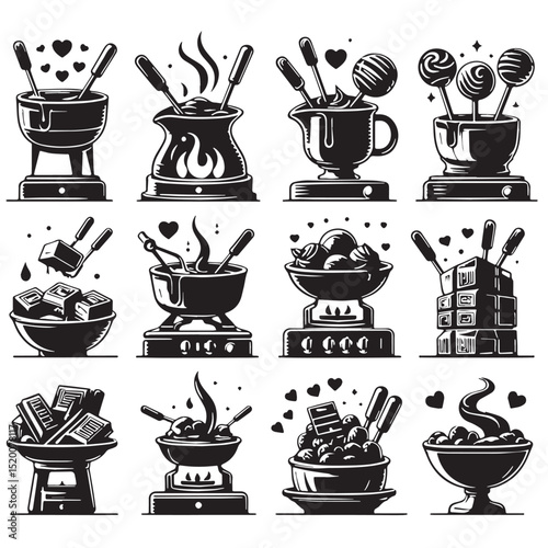 Black Chocolate Fondue Silhouette Vector, High Quality Illustration on White Background