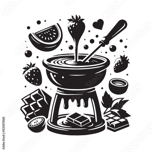 Black Chocolate Fondue Silhouette Vector, High Quality Illustration on White Background