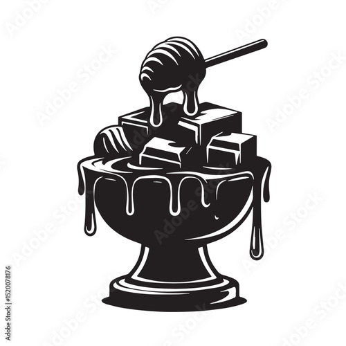 Black Chocolate Fondue Silhouette Vector, High Quality Illustration on White Background