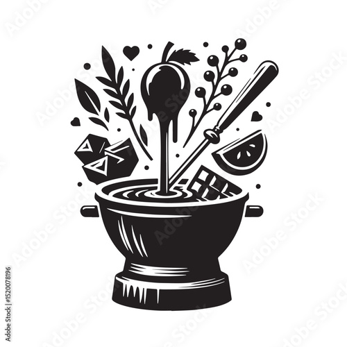 Black Chocolate Fondue Silhouette Vector, High Quality Illustration on White Background