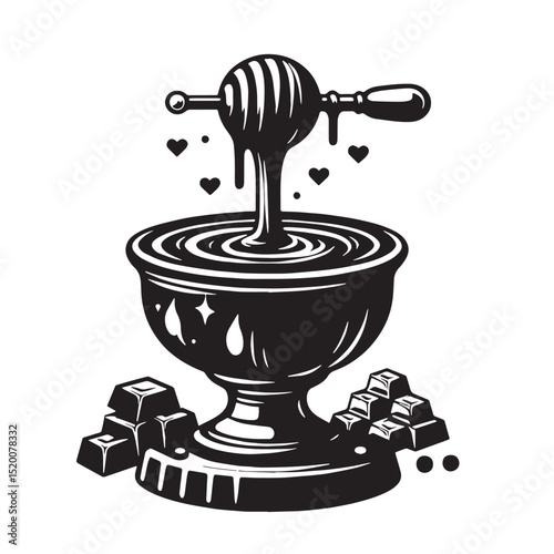Black Chocolate Fondue Silhouette Vector, High Quality Illustration on White Background