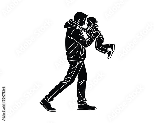 Silhouette of Father Gently Lifting His Toddler Child