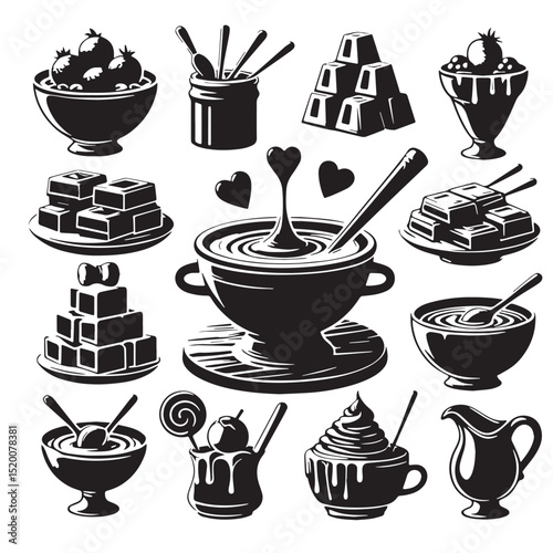 Black Chocolate Fondue Silhouette Vector, High Quality Illustration on White Background
