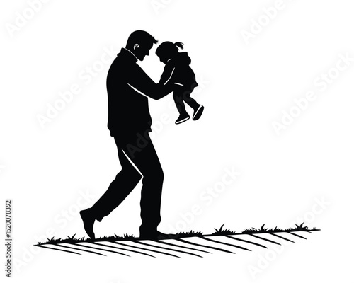 Silhouette of Father Gently Lifting His Little Daughter