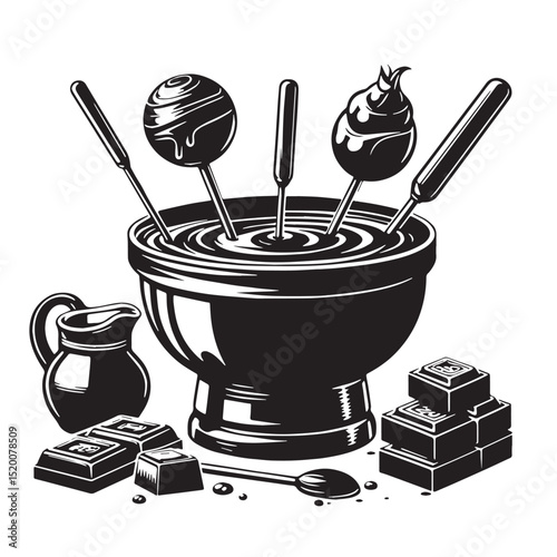 Black Chocolate Fondue Silhouette Vector, High Quality Illustration on White Background