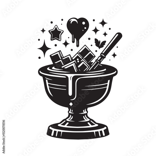 Black Chocolate Fondue Silhouette Vector, High Quality Illustration on White Background