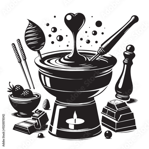 Black Chocolate Fondue Silhouette Vector, High Quality Illustration on White Background