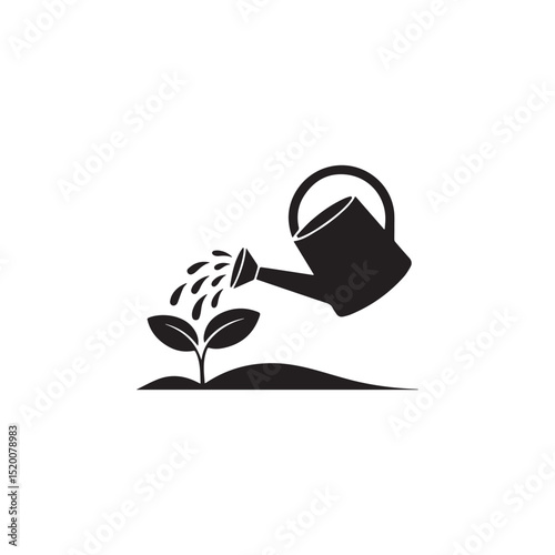 Watering Can Icon with Plant Growth Vector – Gardening and Agriculture Symbol