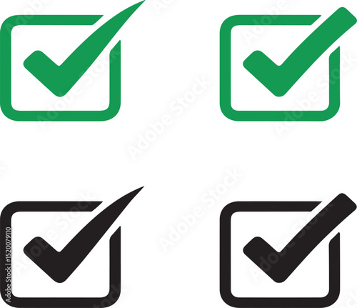 Checkmark icons in green and black representing approval or validation concepts
