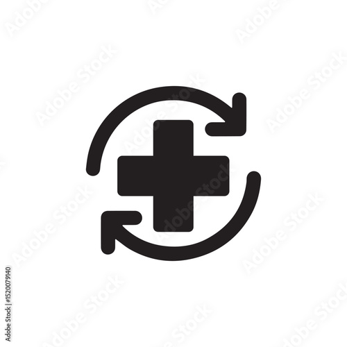 Medical Cross with Refresh Arrows Icon Vector – Healthcare Update Symbol