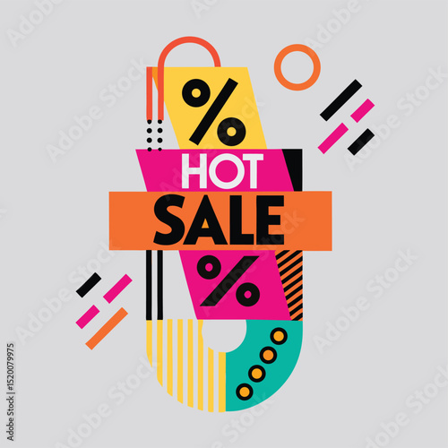 Hot Sale background template with burning tag. Discount label special offer shopping banner